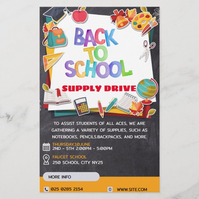Back to School Supply Drive Fundraiser Flyer (Front)