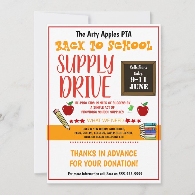 back to school supply drive fundraiser FLYER Invitation (Front)