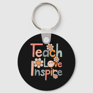 Back To School Teach Love Inspire Retro Teachers W Keychain