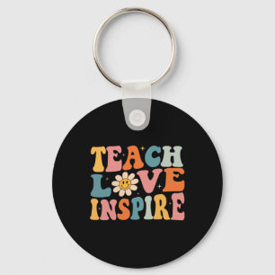 Back To School Teach Love Inspire Retro Teachers W Keychain