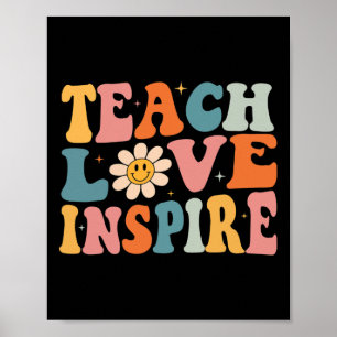 Back To School Teach Love Inspire Retro Teachers W Poster