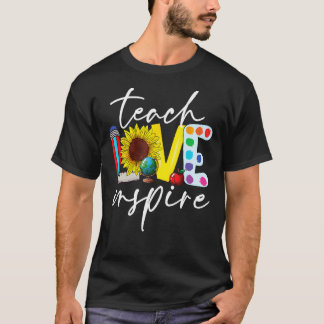 Back To School Teach Love Inspire Retro Teachers W T-Shirt
