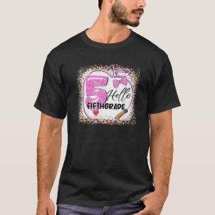 Back To School Teacher Hello 5Th Grade Leopard Ble T-Shirt