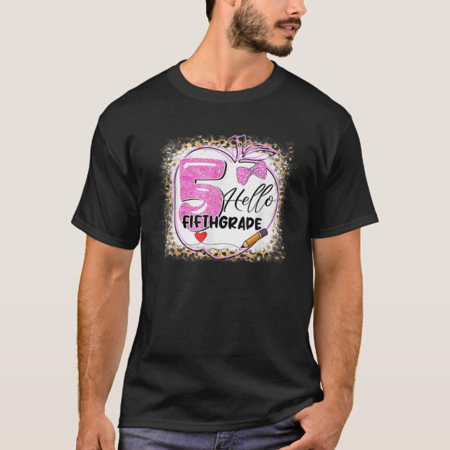 Back To School Teacher Hello 5Th Grade Leopard Ble T-Shirt (Front)