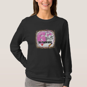 Back To School Teacher Hello 6th Grade Leopard Ble T-Shirt