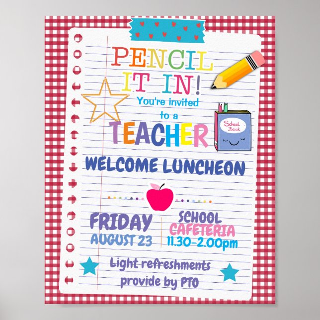 back to school teacher luncheon theme event poster (Front)