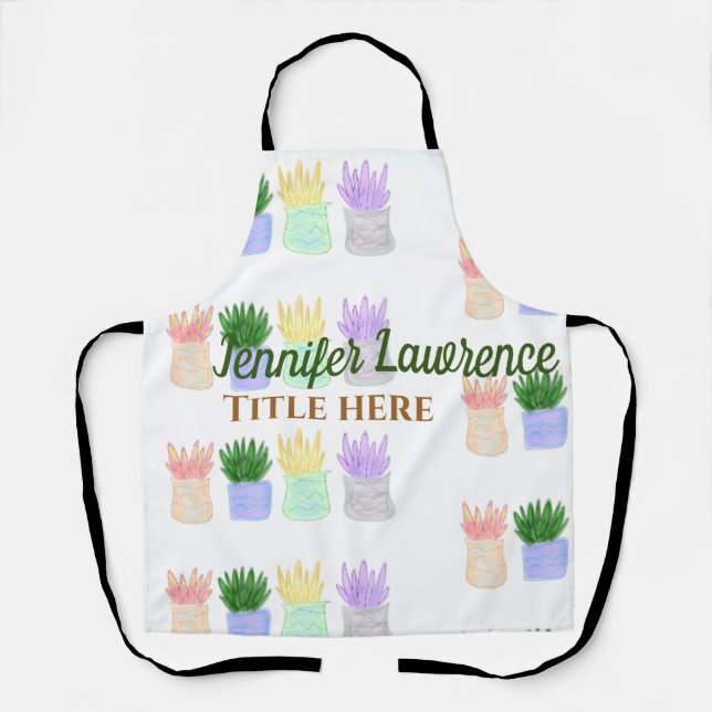 Back to school teacher name title succulents plant apron (Front)