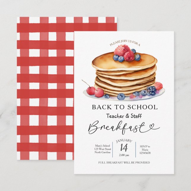 BACK TO SCHOOL TEACHER & STAFF BREAKFAST Invite (Front/Back)