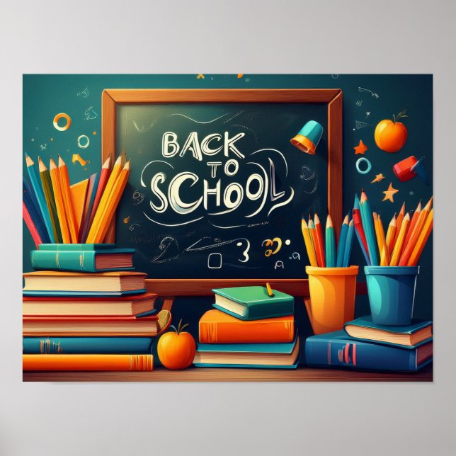 Back to School Teacher Welcome Blackboard Books  Poster (Front)