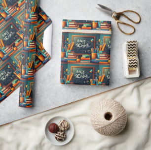 Back to School Teacher Welcome Blackboard Books Wrapping Paper