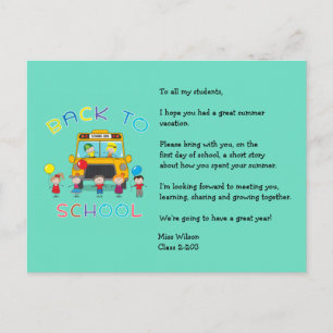 Back to School Teacher's Ice Breaker Postcard