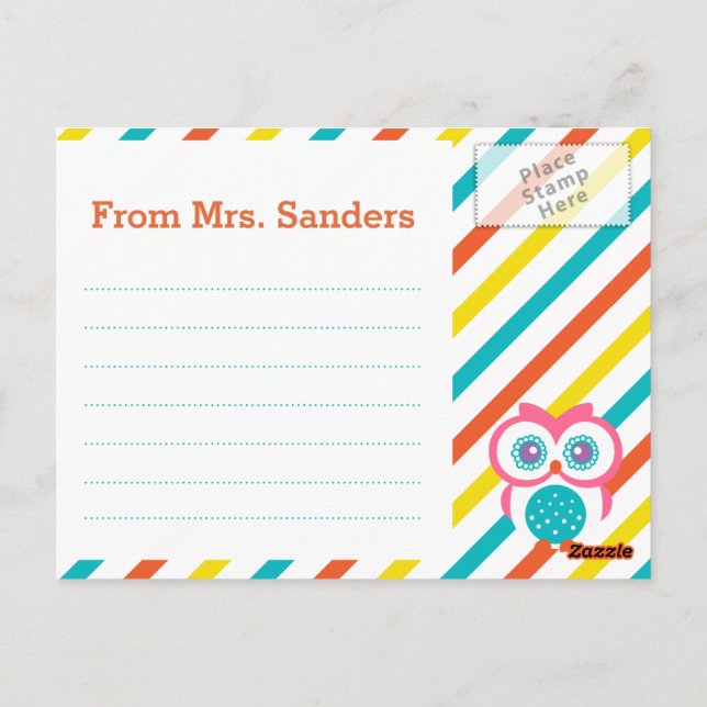 Back to School Teacher's Postcard - Owl Theme (Back)