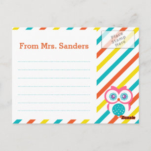 Back to School Teacher's Postcard - Owl Theme