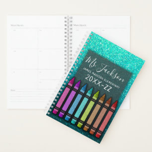Back To School Teacher's Rainbow Glitter Crayons Planner