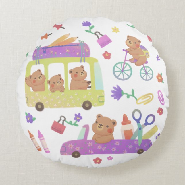 Back to School: Teddy's Ready for School Round Pillow (Front)