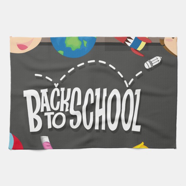 Back to school theme with boy and girls kitchen towel (Horizontal)