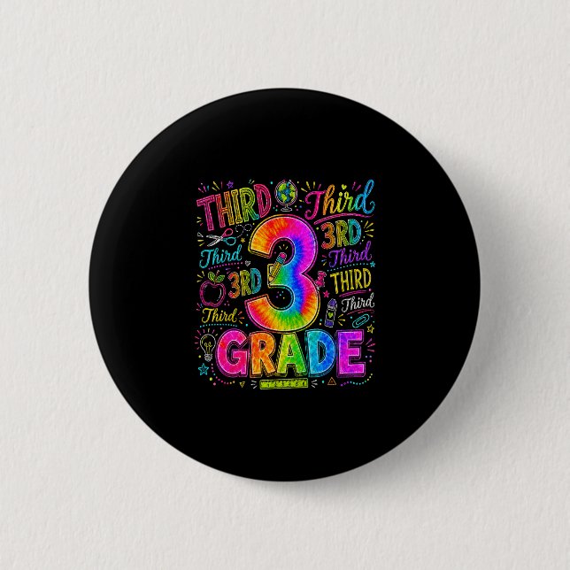 Back to school third 3rd grade colourful school ti 2 inch round button (Front)