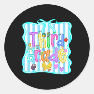 Back To School Third Grade Girls Bow 3rd Grade Tea Classic Round Sticker