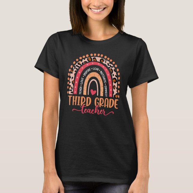 Back To School Third Grade Teacher Leopard Rainbow T-Shirt (Front)