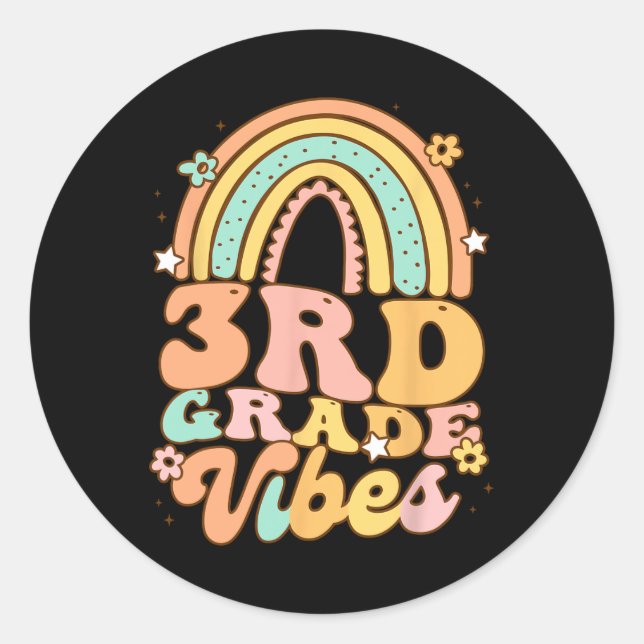 Back To School Third Grade Vibes Student Teacher r Classic Round Sticker (Front)