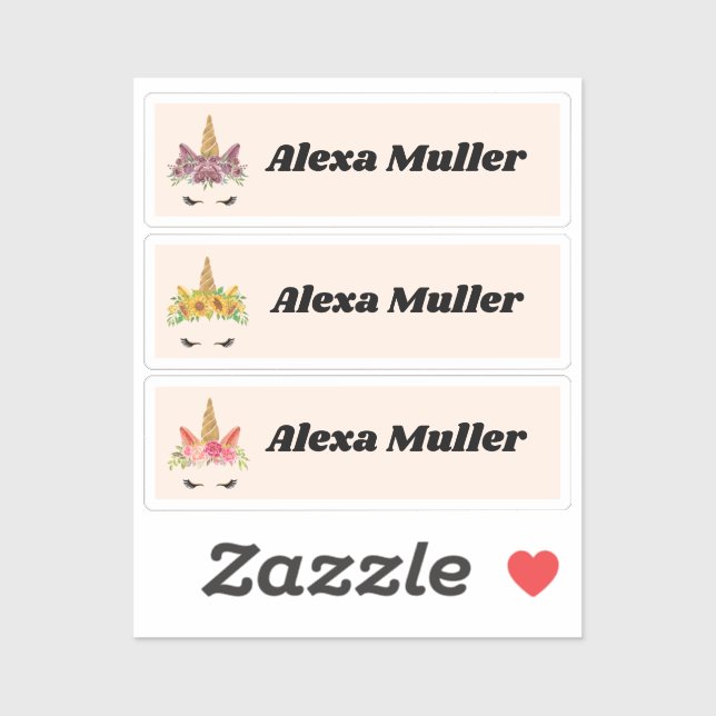 Back to School Three Cute Unicorn Name Stickers (Sheet)