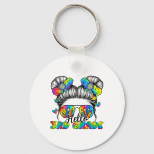 Back To School Tie Dye Hello 3rd Grade Messy Bun G Keychain