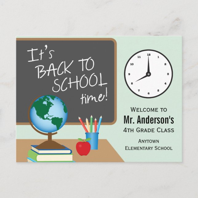 Back To School Time Personalized Teacher Postcard (Front)