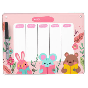 Back to School Timetable Animals Dry Erase Board