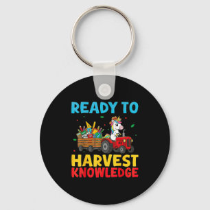 Back To School Unicorn Farming Tractor Farmer Kids Keychain