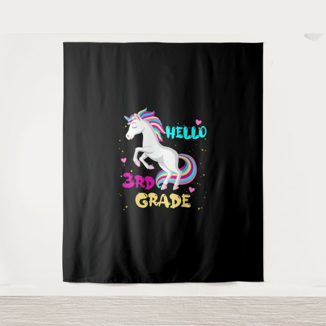 Back To School Unicorn Hello Kid First Day of Thir Tapestry (Front)