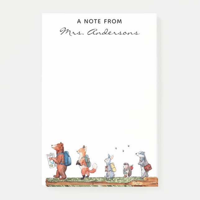 Back To School Woodland Friends Personalized Post-it Notes (Front)