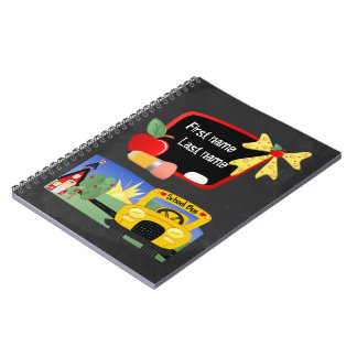 Back To School Yellow Bus Chalkboard Personalized Notebook