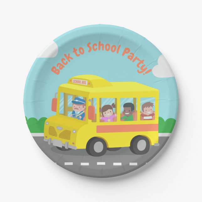 Back to School Yellow Bus Kids Party Plates (Front)