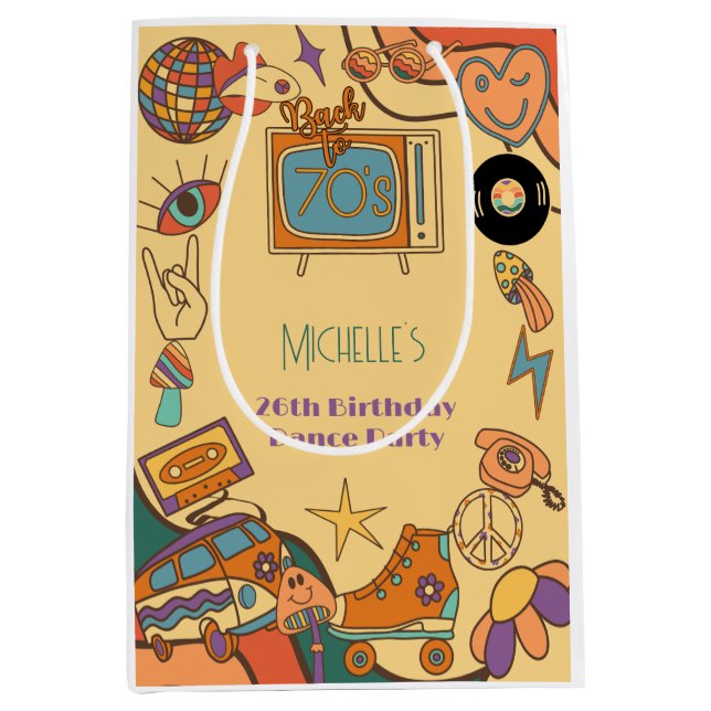 Back to the 70's retro groovy adults birthday medium gift bag (Front)