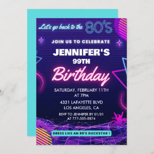 Back To The 80s Party 99th birthday invitations