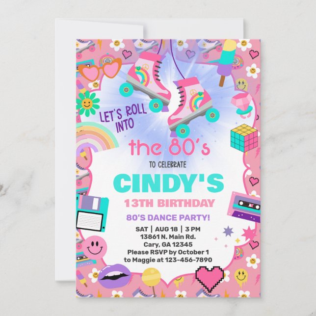 Back to the 80's roller skating birthday invite. invitation (Front)
