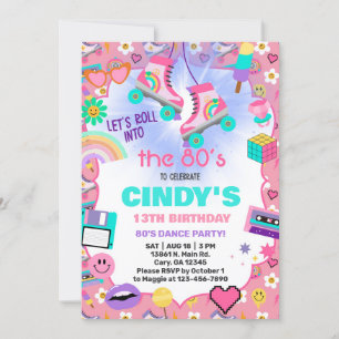 Back to the 80's roller skating birthday invite. invitation