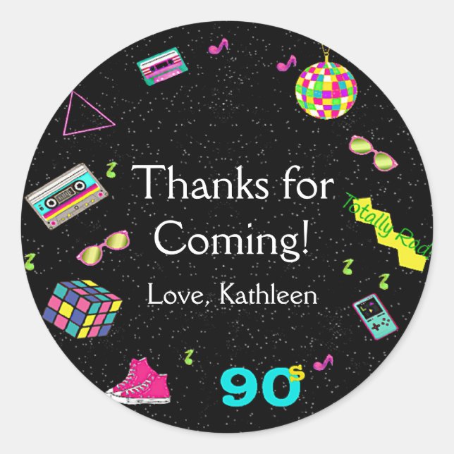 Back to the 90's, Any Age, Thank You Classic Round Sticker (Front)