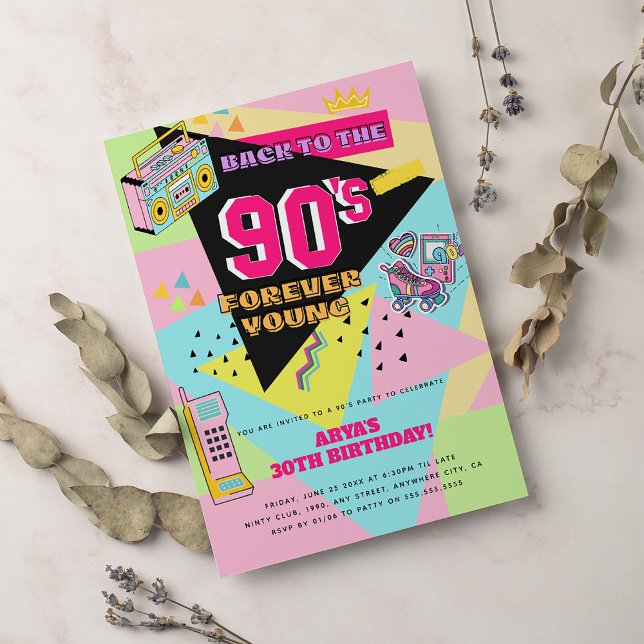 Back to the 90s Funky Retro Neon 30th Birthday Invitation (Creator Uploaded)