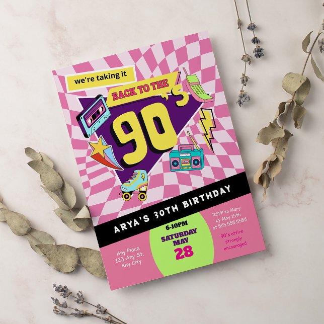 Back to the 90s Modern Retro Neon 30th Birthday Invitation (Creator Uploaded)