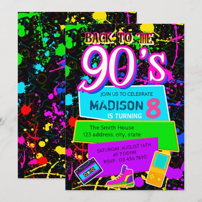 Back to the 90s party invitation (Front/Back)