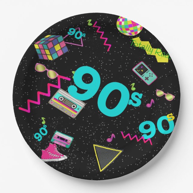 Back to the 90's, Retro, Any Age Paper Plate (Front)