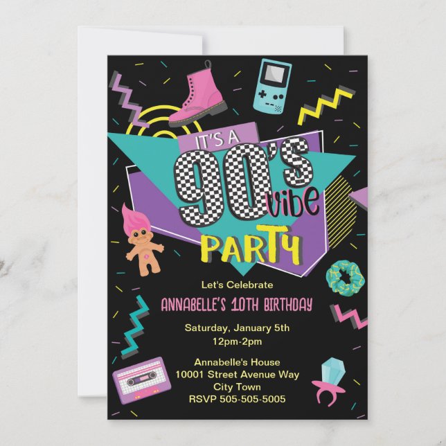 Back to the 90s Retro Birthday Party Invitation (Front)