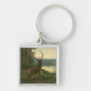 Back view of Elk Looking over a Lake Keychain