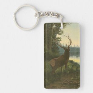 Back view of Elk Looking over a Lake Keychain
