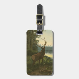 Back view of Elk Looking over a Lake Luggage Tag