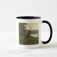 Back view of Elk Looking over a Lake