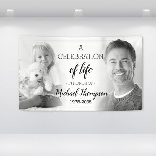 Back White Photo Celebration Of Life Memorial Banner