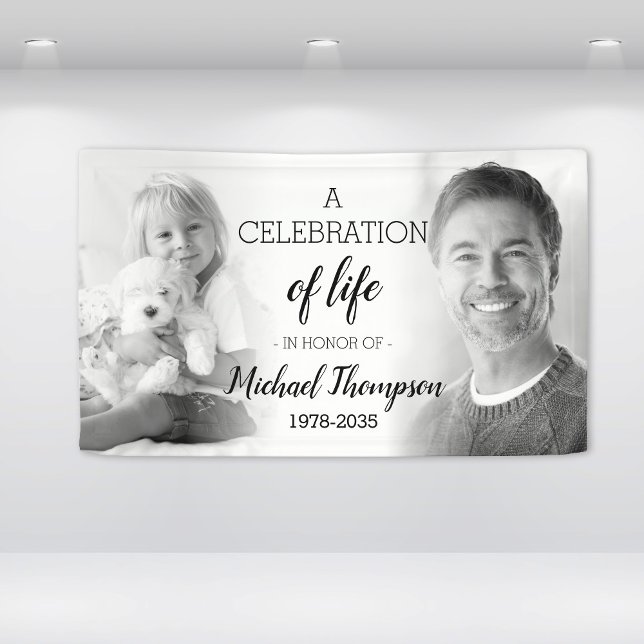 Back White Photo Celebration Of Life Memorial Banner (Back White Photo Celebration Of Life Memorial Banner
)