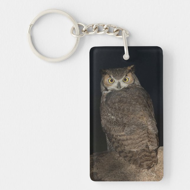 Back yard Great Horned Owl Keychain (Front)